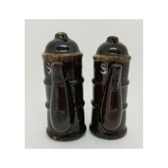 Vintage Teapot TWO SALT Shakers Tea Pots Brown Coffee Kettles VTG 2 Mid Century - Picture 8 of 15